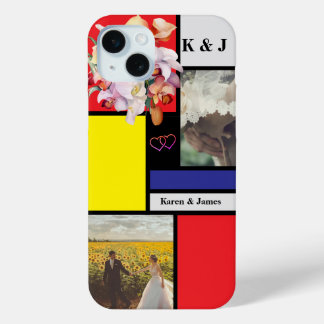 Coque iPhone 15 Mini Mondrian minimaliste photo personnalisée géométriq