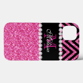 Coques Case-Mate iPhone Mongram de Pink Glitter Black Chevron (Verso (horizontal))