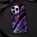 Coque Pour iPhone 14 Pro Monochrome en métal liquide brillant avec nom<br><div class="desc">Ce bel étui téléphonique est doté d'un arrière - plan en métal liquide noir,  rose et bleu avec un texte personnalisable moderne. Vous pouvez le personnaliser avec votre propre nom ou monogramme. Ce coque d'appareil fait un merveilleux cadeau d'anniversaire pour n'importe qui ou même un rembourrage pour les vacances.</div>