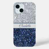Coques Case-Mate iPhone Monogram Argent Paillettes Bleu Foncé Tendance Chi (Verso)