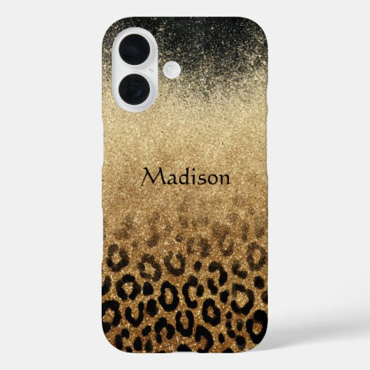 Coques Case-Mate iPhone Monogram Black Gold Glitter Leopard Print (Verso)