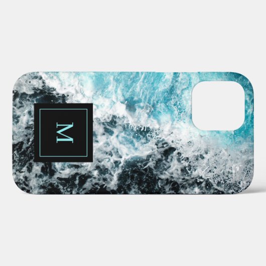 Coques Case-Mate iPhone Monogram Blue Black Ocean Waves Hawaii (Verso (horizontal))