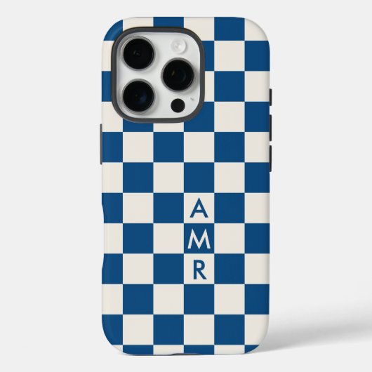 Coques Case-Mate iPhone Monogram Blue Cream À damiers Motif (Verso)