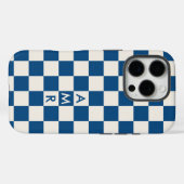 Coques Case-Mate iPhone Monogram Blue Cream À damiers Motif (Verso (horizontal))