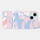 Coques Case-Mate iPhone Monogram Blue White Pink Marble Swirl (Verso (horizontal))
