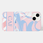 Coques Case-Mate iPhone Monogram Blue White Pink Marble Swirl (Verso (horizontal))