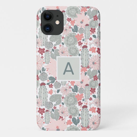 Coques Case-Mate iPhone Monogram Cactus Pink Mint Succulents Plantes du dé (Dos)