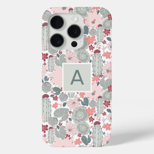 Coques Case-Mate iPhone Monogram Cactus Pink Mint Succulents Plantes du dé (Verso)