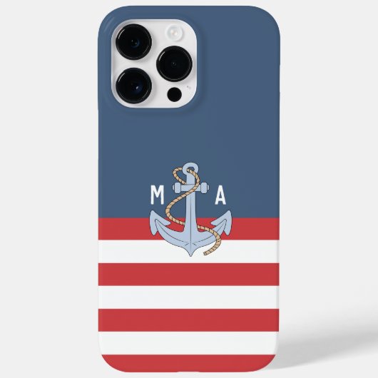 Coques Case-Mate iPhone Monogram Couleurs Preppy marine et Ancre rouge (Verso)