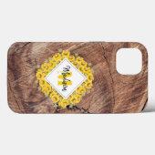 Coques Case-Mate iPhone Monogram de Rustic Sunflowers & Wood Texture (Verso (horizontal))