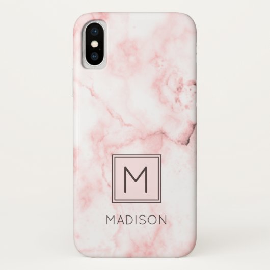 Coques Case-Mate iPhone Monogram Girly Rose Pâle Marbre (Dos)