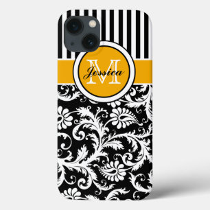 Coques Pour iPhone Monogram Gold Black White Striped Damask iPad Air