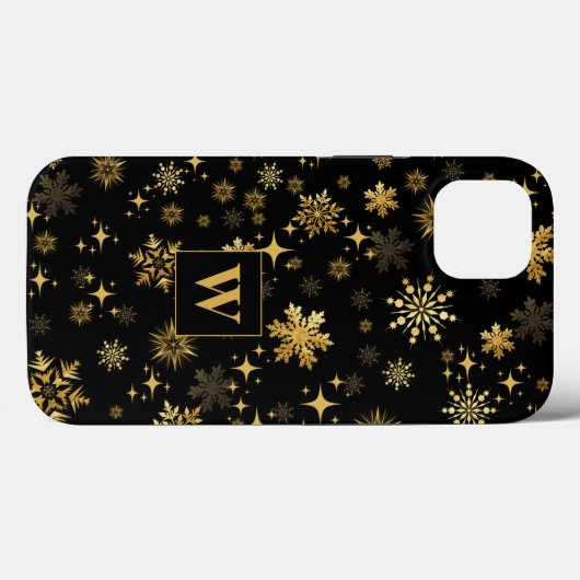 Coques Case-Mate iPhone Monogram Gold Snowflakes et Stars (Verso (horizontal))