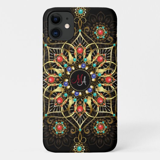 Coques Case-Mate iPhone Monogram Gold Turquiose Red Mandala Jewel (Dos)