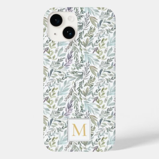 Coques Case-Mate iPhone Monogram Green Blue Botanical Watercolor (Verso)