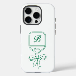 Coques iPhone 16 Pro Monogram Green Bow Pickleball Paddle