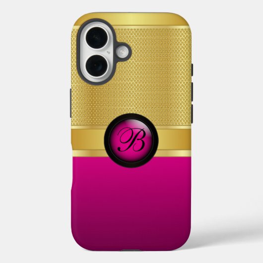 Coques Case-Mate iPhone Monogram Hot rose et Gold Mesh (Verso)