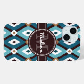 Coques Case-Mate iPhone Monogram Ikat Motif Bleu et Brown (Verso (horizontal))