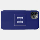 Coques Case-Mate iPhone Monogram initial de la Navy Blue White Framed (Dos (Horizontal))
