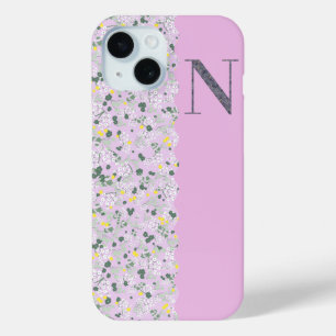 COQUE POUR iPhone 15 MONOGRAM INITIAL N LILAC PETITES FLEURS