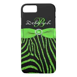 Coque iPhone 8/7 Monogram Lime, Parties scintillant noire Zebra iPh