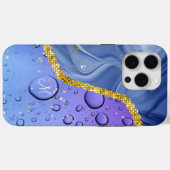 Coques Case-Mate iPhone Monogram M Glam Or Bleu & Gouttelettes Violettes (Verso (horizontal))