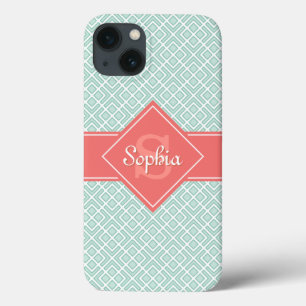 Case-Mate iPhone Case Monogram Mint Coral Nom Diamond Motif