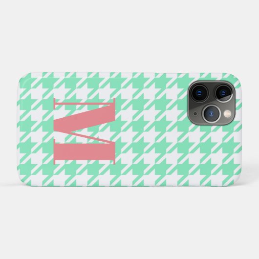 Coques Case-Mate iPhone Monogram Mint White Pepita Houndstooth Motif (Dos (Horizontal))