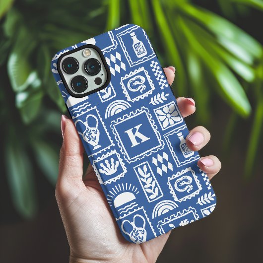 Coques Case-Mate iPhone Monogram Moderne Bleu Blanc Motif Abstrait