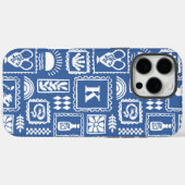 Coques Case-Mate iPhone Monogram Moderne Bleu Blanc Motif Abstrait (Verso (horizontal))