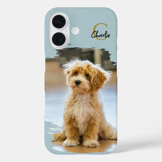 Coques Case-Mate iPhone Monogram Name Dog Photo Pastel Blue Minimalist (Verso)