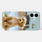 Coques Case-Mate iPhone Monogram Name Dog Photo Pastel Blue Minimalist  (Verso (horizontal))
