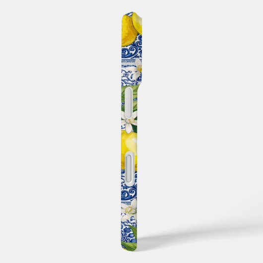 Coques Case-Mate iPhone Monogram Name Lemon Blue French Country Tile  (Verso / Droite)