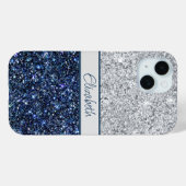 Coques Case-Mate iPhone Monogram Parties scintillant argent bleu foncé ten (Verso (horizontal))