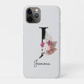 Coques Case-Mate iPhone Monogram Pink Boho Girly Floral Initial J (Dos)