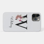 Coques Case-Mate iPhone Monogram Pink Boho Girly Floral Initial W (Dos (Horizontal))
