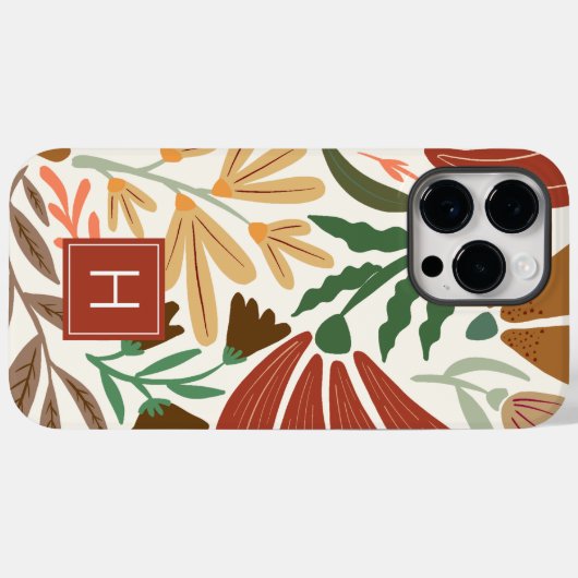 Coques Case-Mate iPhone Monogram Retro Terracotta Floral Boho (Verso (horizontal))