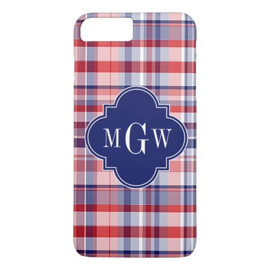 Coques Case-Mate iPhone Monograme de Red White Blue Preppy Madras (Dos)