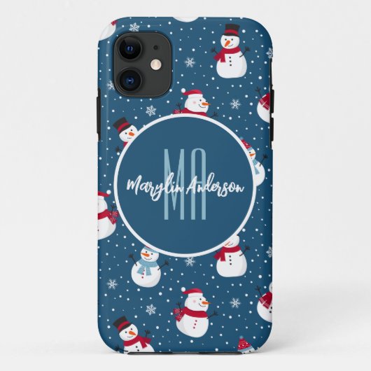 COQUES Case-Mate iPhone MONOGRAME DE SNOWMAN D'HIVER CHRÉTIEN (Dos)