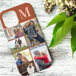 Case-Mate iPhone Case Monogramme 5 Photo Collage Brûlé Orange<br><div class="desc">Monogrammed photo collage coque iphone que vous pouvez personnaliser avec 5 de vos photos préférées et votre initiale. Le design a une palette de couleurs pêche en terre cuite orange brûlée avec typographie audacieuse pour votre initiale. Conçu pour l'iPhone 12 Pro Max mais il conviendra à de nombreux autres modèles....</div>