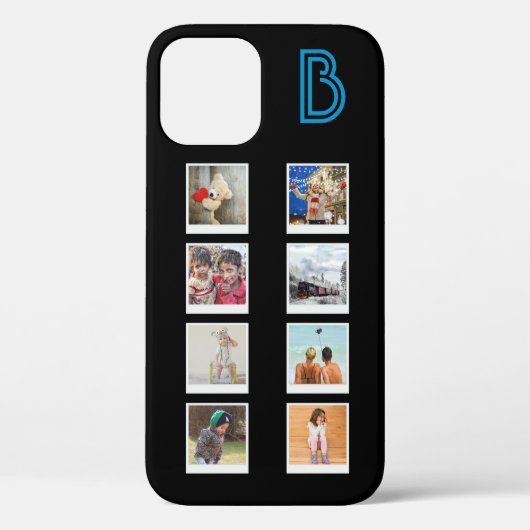 Coques Case-Mate iPhone Monogramme 8 modèle photo Collage bleu moderne (Verso)