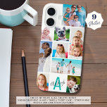 Coques iPhone 16 Monogramme 9 Photo Nom du collage Couleur personna<br><div class="desc">Créez facilement un boîtier de téléphone portable photo collage personnalisé dans votre jeu de couleurs avec ce design modèle photo pour transporter 9 de vos photos préférées avec votre choix de couleurs arrière - plan et texte et une variété de formes et de tailles d'images pour accommoder diverses photos et...</div>