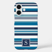 Coques Case-Mate iPhone Monogramme à bandes multiples bleu et blanc (Verso)