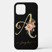 Coques Case-Mate iPhone Monogramme A Black Gold BOHO Pink Floraf (Verso)