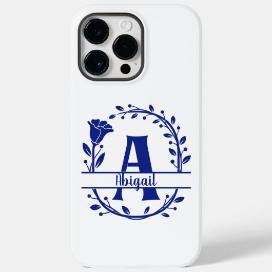 Coques Case-Mate iPhone Monogramme A bleu, Initiale A, Lettre A, Floral  (Verso)