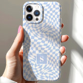 Coques Case-Mate iPhone Monogrammé à carreaux ondulés bleu pastel