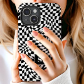 Coques Case-Mate iPhone Monogrammé à carreaux ondulés noir et blanc