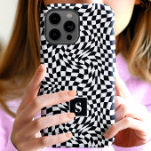 Coques Case-Mate iPhone Monogrammé à carreaux ondulés noir et blanc