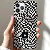 Coques Case-Mate iPhone Monogrammé à carreaux ondulés noir et blanc