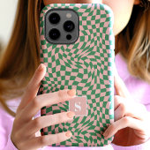 Coques Case-Mate iPhone Monogramme à carreaux ondulés rose et vert